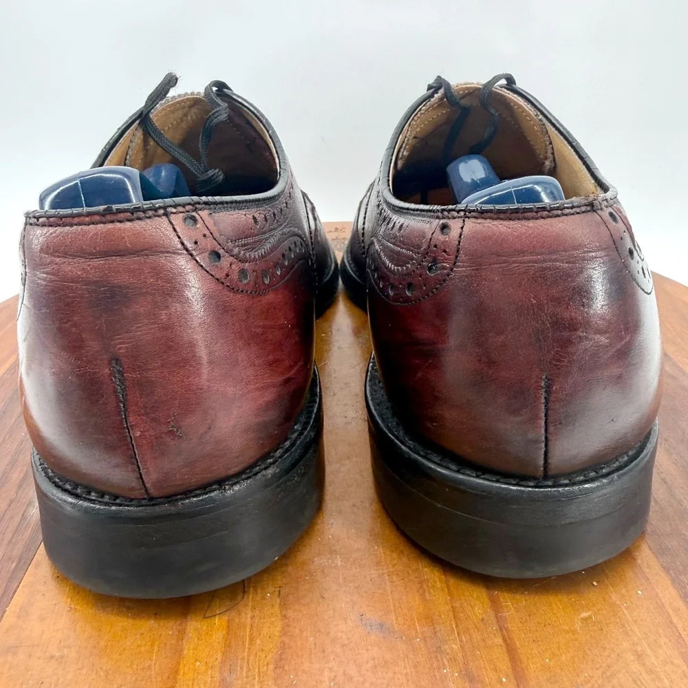 Johnston & Murphy Mens 7E Burgundy Leather Wingtip Oxford Shoes USA Heritage